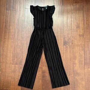 Aqua Kid’s Black Velvet Striped Jumpsuit, Size XXS 4/5